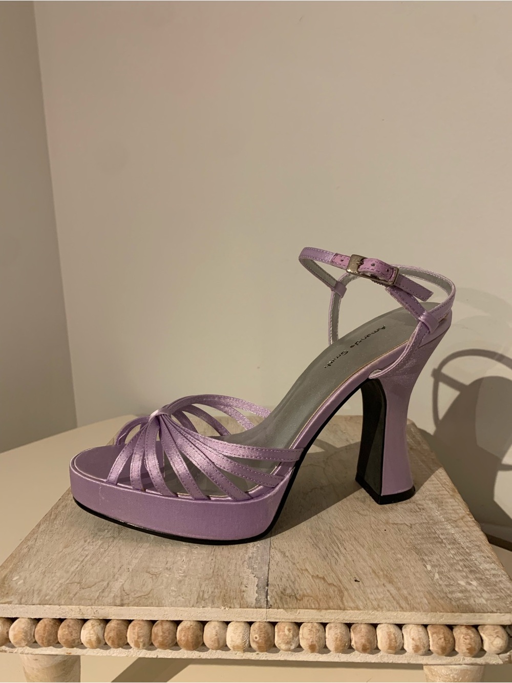 Amanda Smith Lavender Satin Strappy Platform Heels - Picture 6 of 7